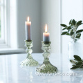 colored embossed glass candlestick holder set